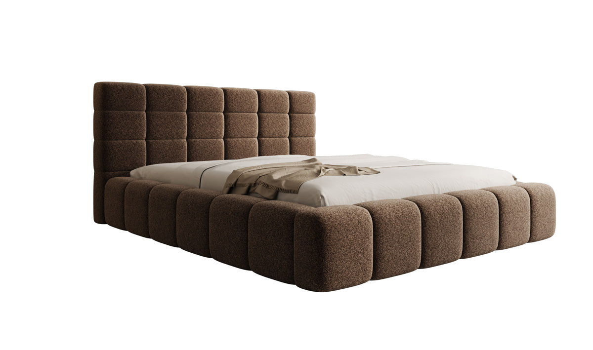 Designer upholstered bed Marshmallow in textured fabric with storage space