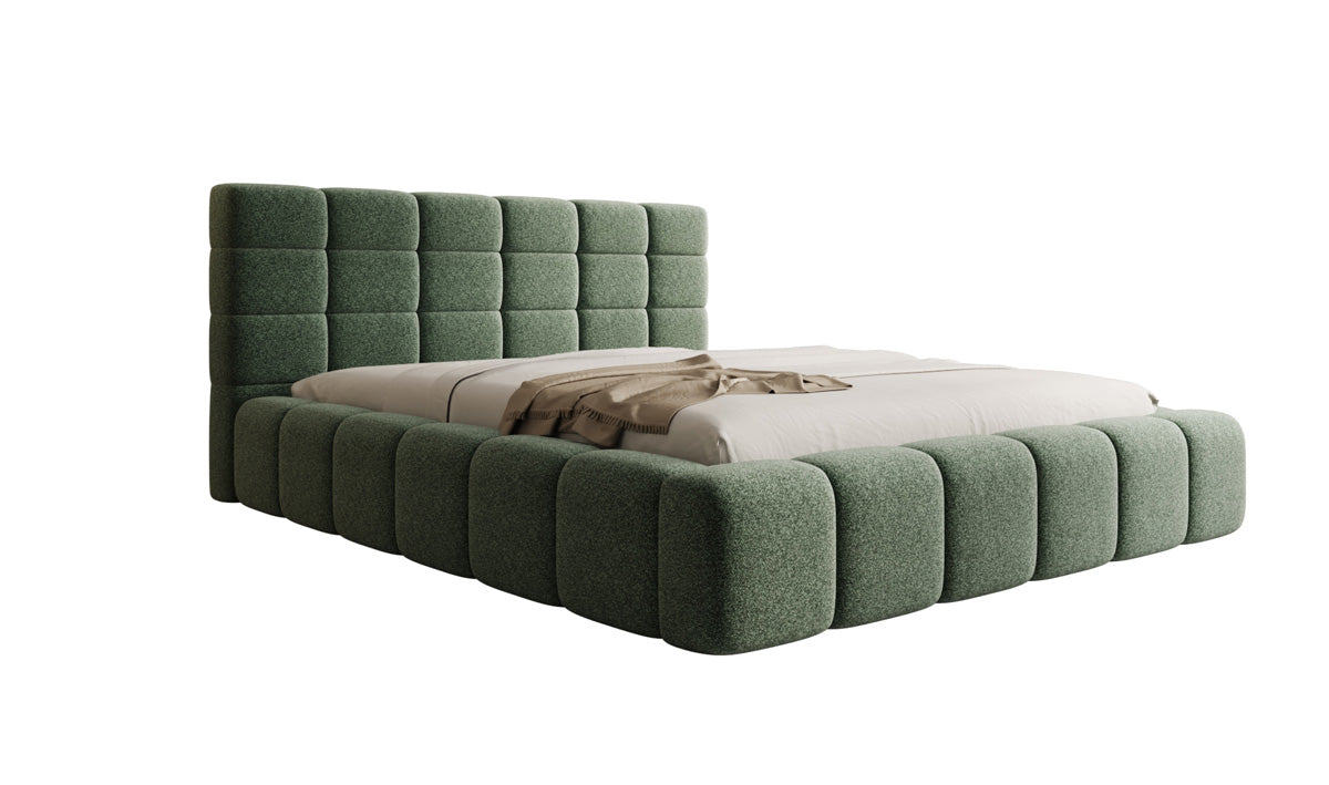 Designer upholstered bed Marshmallow in textured fabric with storage space