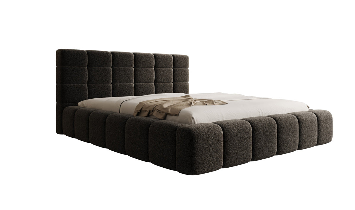 Designer upholstered bed Marshmallow in textured fabric with storage space