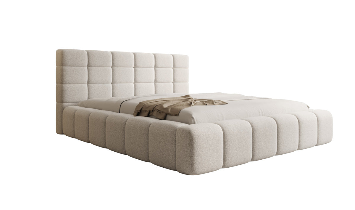 Designer upholstered bed Marshmallow in textured fabric with storage space