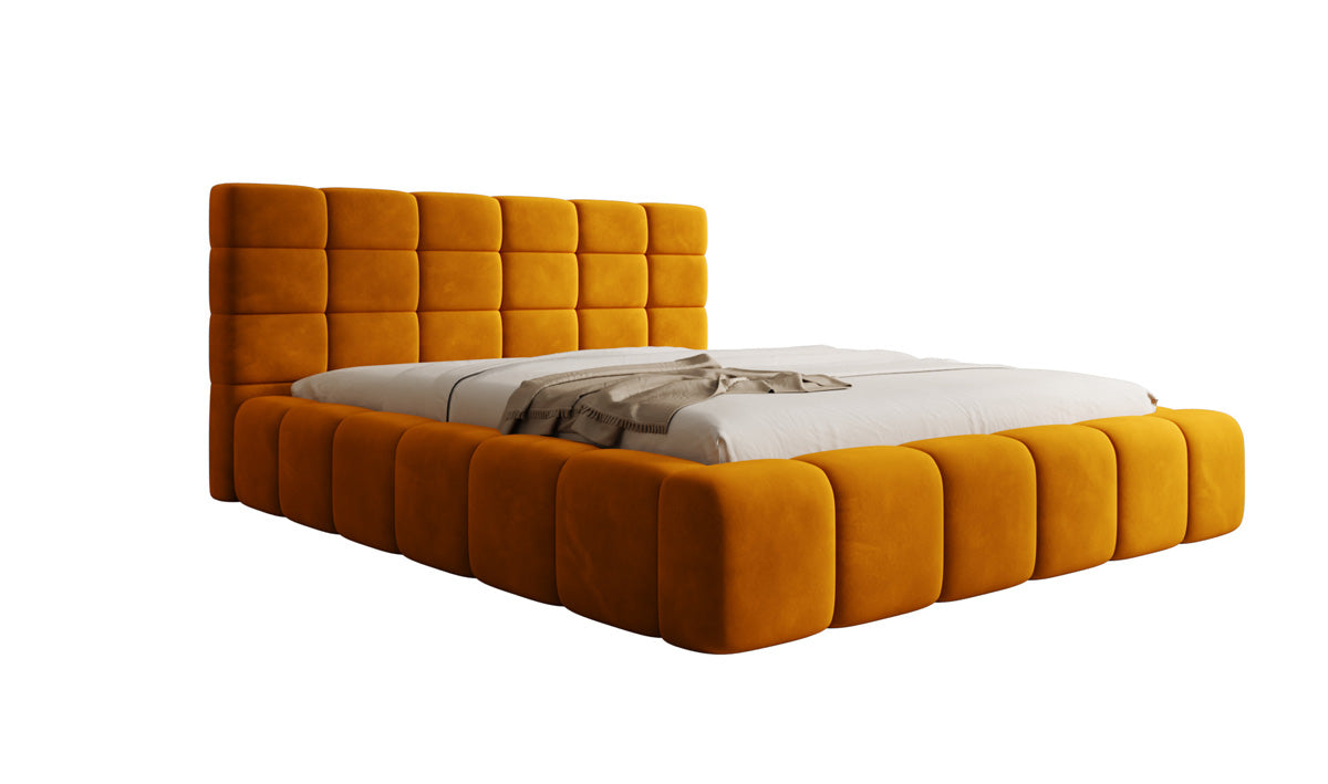 Designer Upholstered Bed Marshmallow in Velvet with Storage Space
