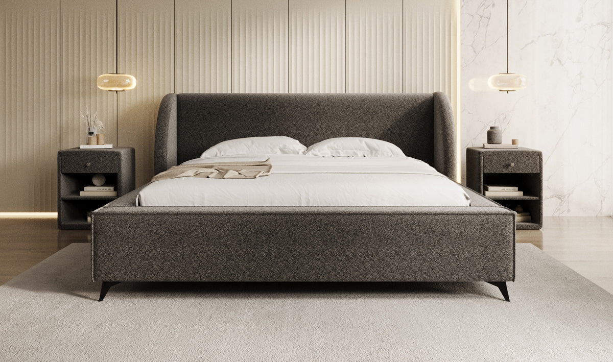 Designer Polsterbett Freya in Strukturstoff mit Stauraum
