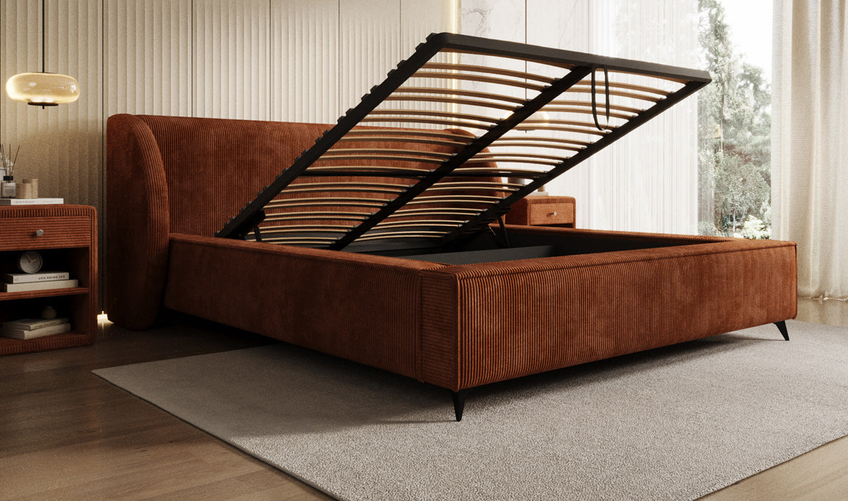 Designer Polsterbett Freya Cord mit Stauraum