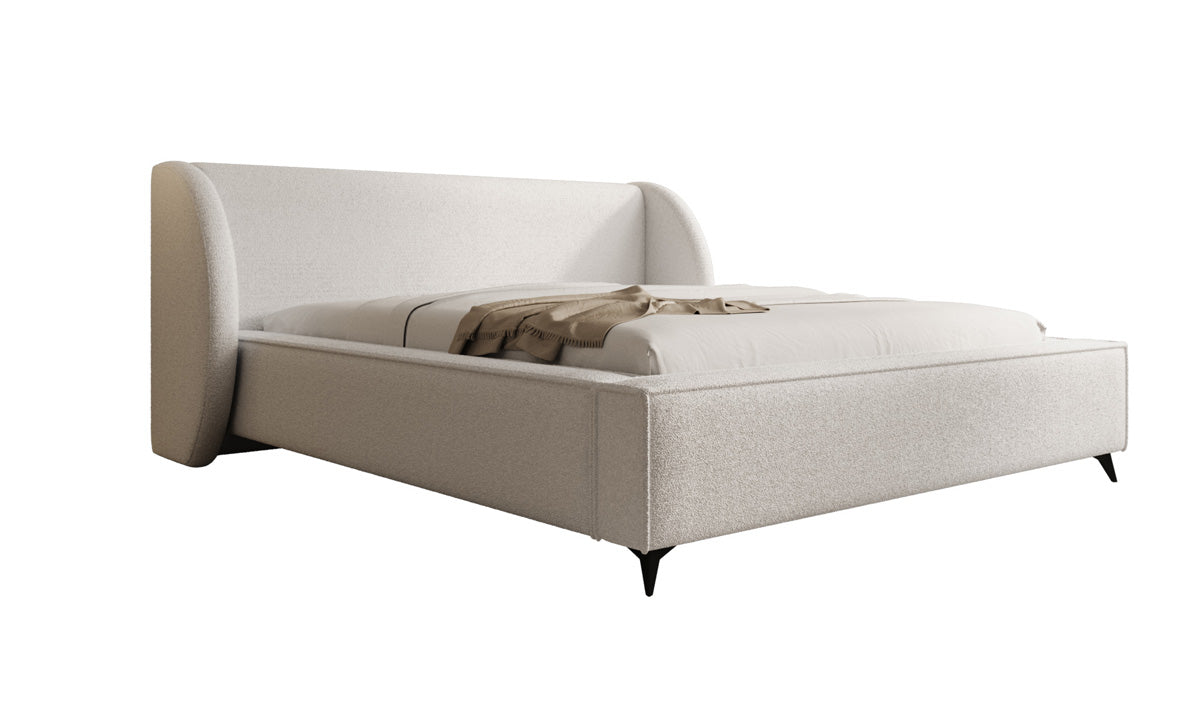 Designer upholstered bed Freya in teddy bouclé with storage