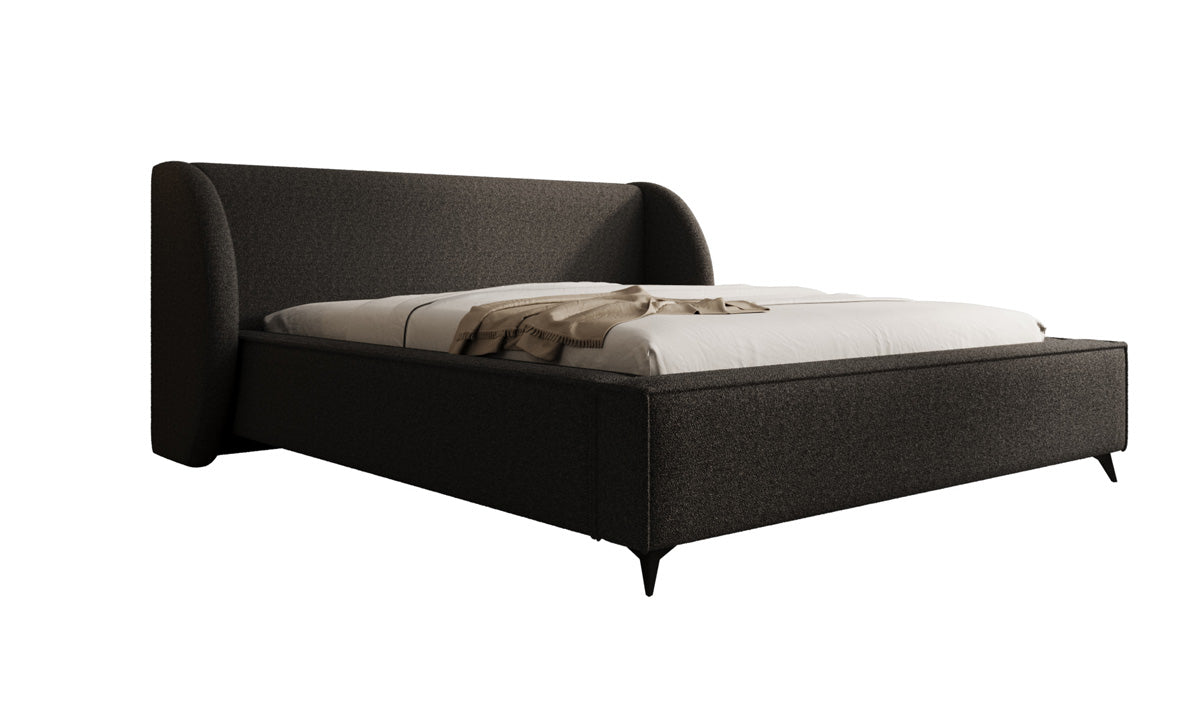 Designer upholstered bed Freya in teddy bouclé with storage
