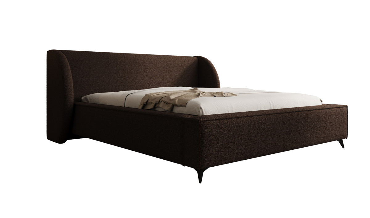 Designer upholstered bed Freya in teddy bouclé with storage