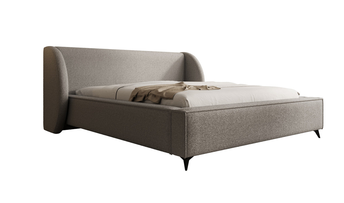 Designer upholstered bed Freya in teddy bouclé with storage