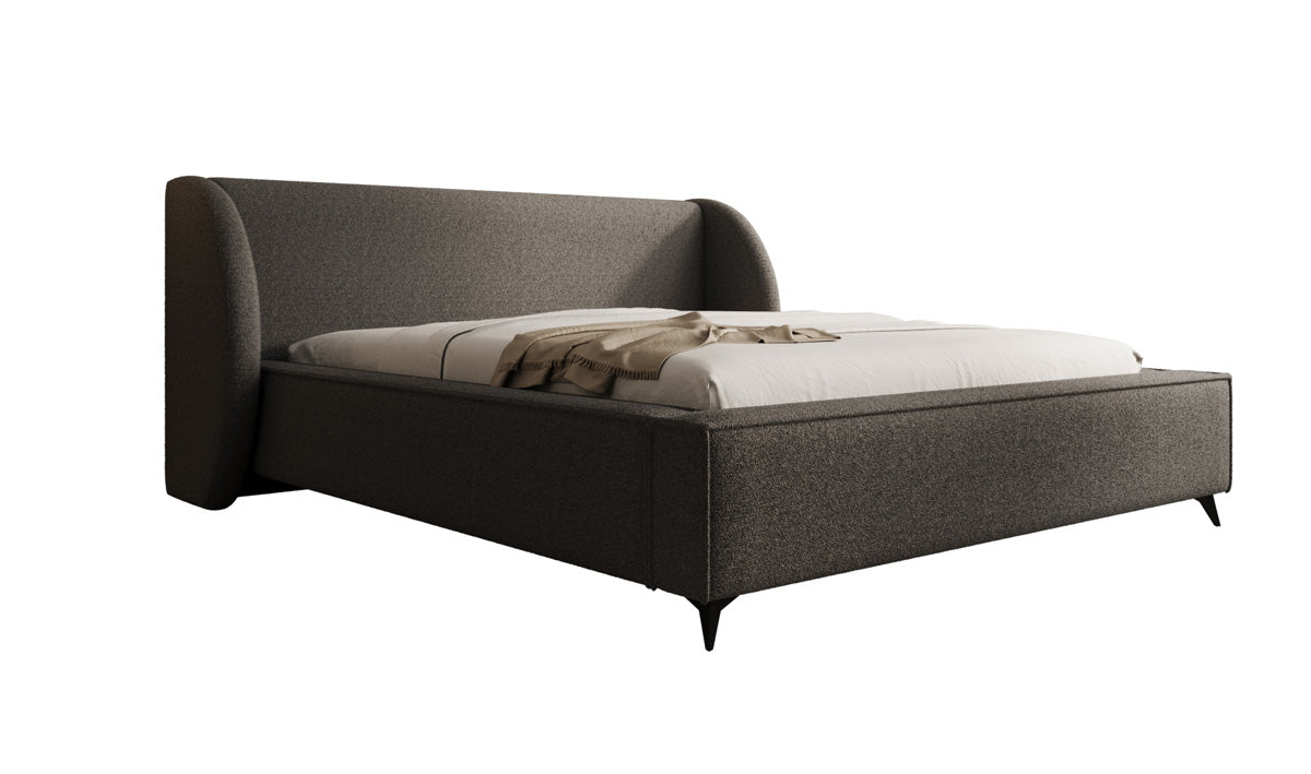 Designer upholstered bed Freya in teddy bouclé with storage