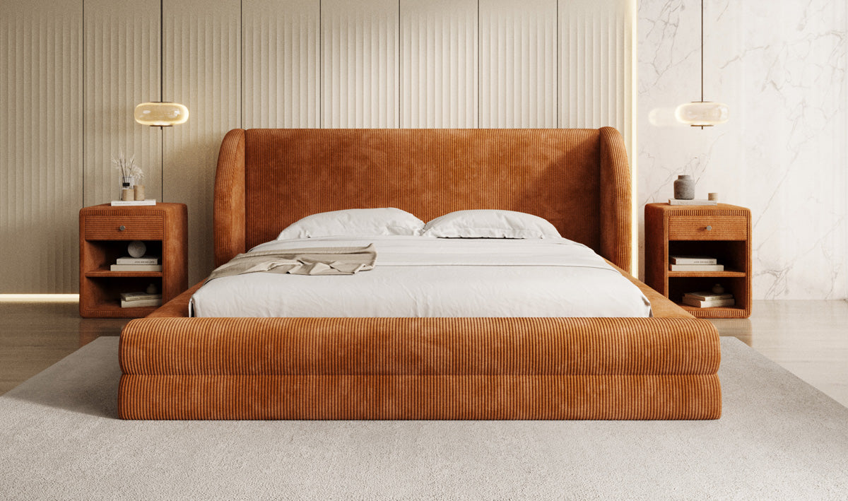 Designer Upholstered Bed Liv Corduroy with Storage