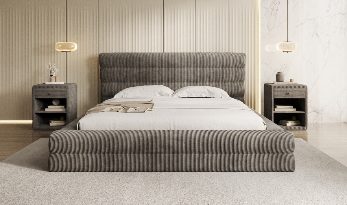 Designer Polsterbett Maren Cord mit Stauraum