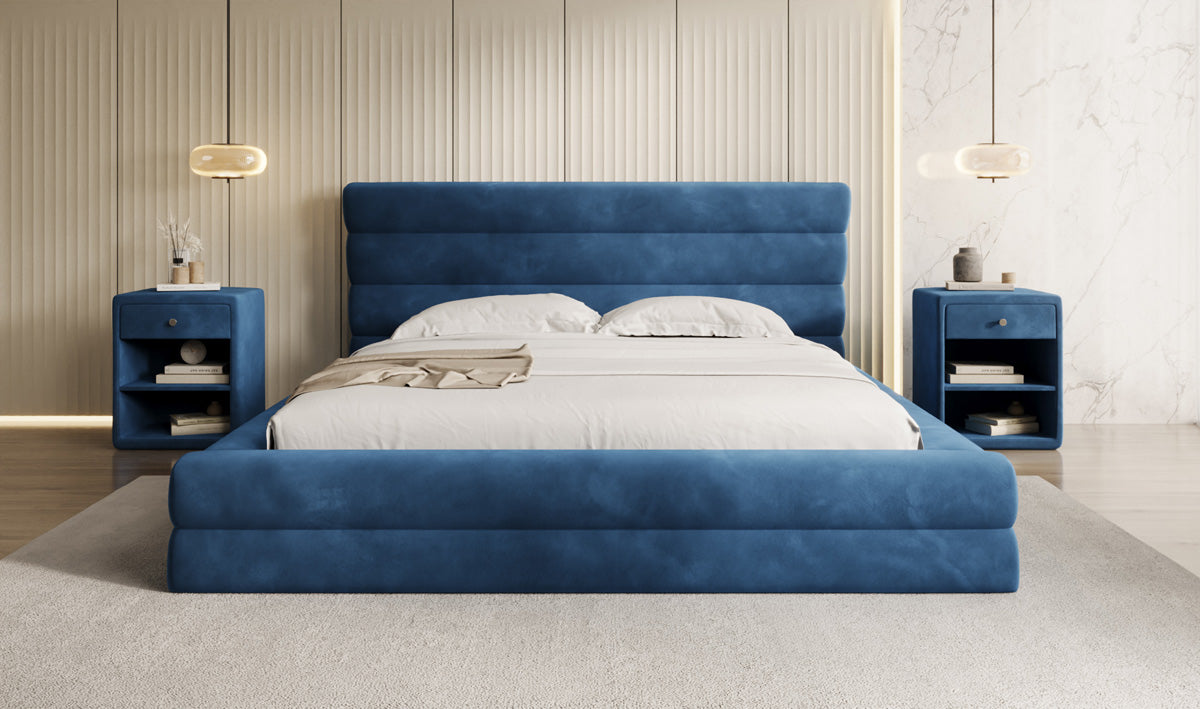 Designer Polsterbett Maren in Samt mit Stauraum