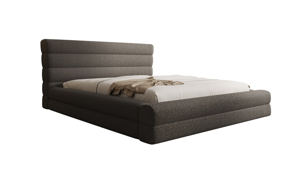 Designer upholstered bed Maren in teddy bouclé with storage