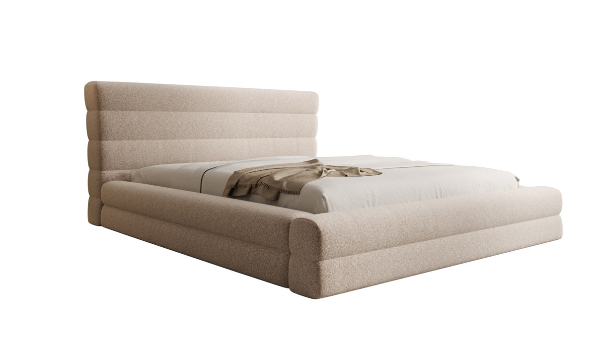 Designer Polsterbett Maren in Strukturstoff mit Stauraum
