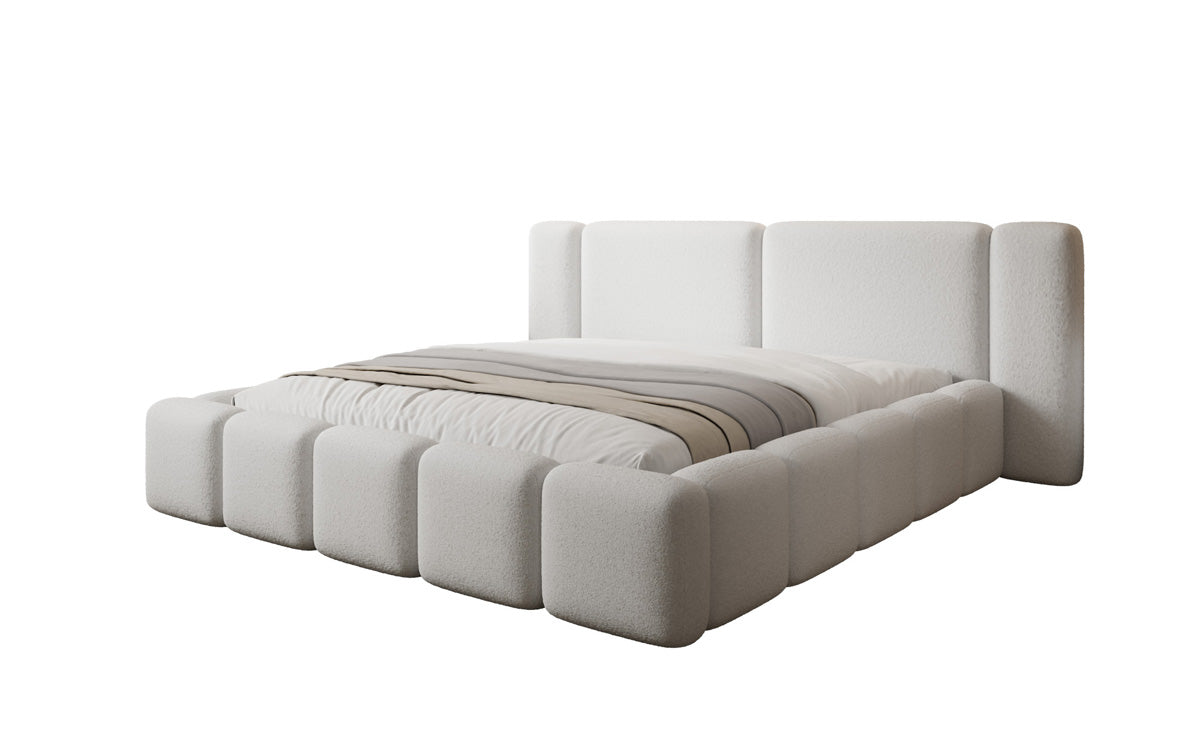 Designer upholstered bed Bianca in teddy bouclé with storage