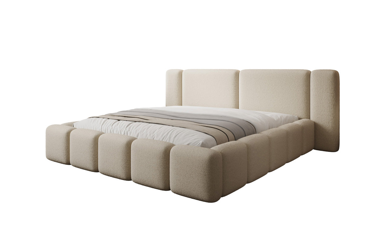 Designer upholstered bed Bianca in teddy bouclé with storage