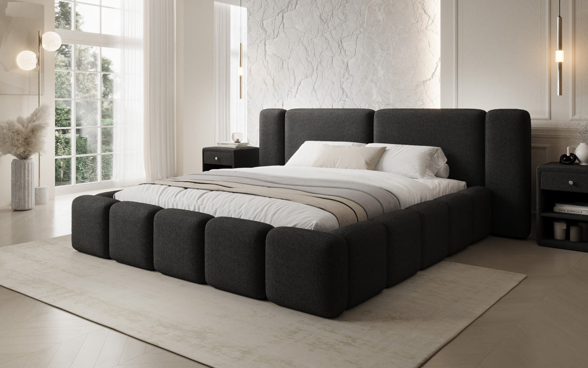 Designer upholstered bed Bianca in teddy bouclé with storage