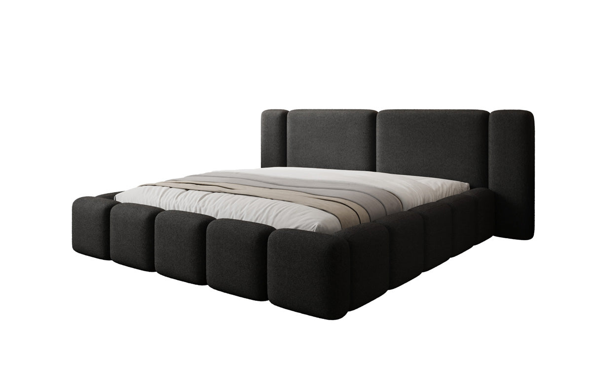 Designer upholstered bed Bianca in teddy bouclé with storage