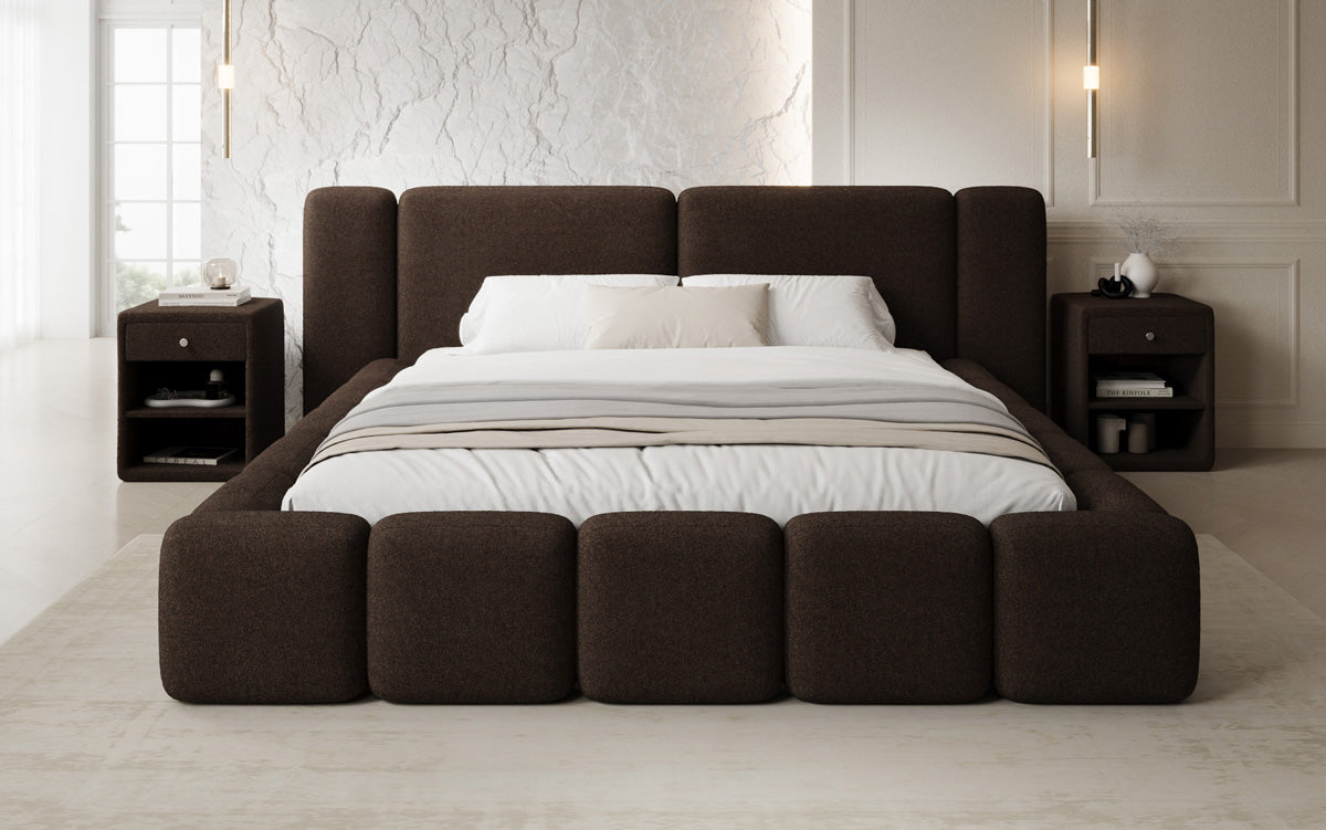 Designer upholstered bed Bianca in teddy bouclé with storage