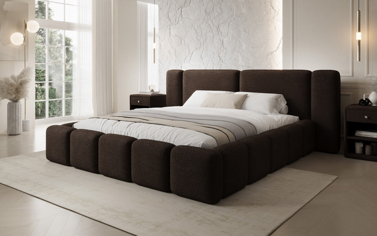 Designer upholstered bed Bianca in teddy bouclé with storage
