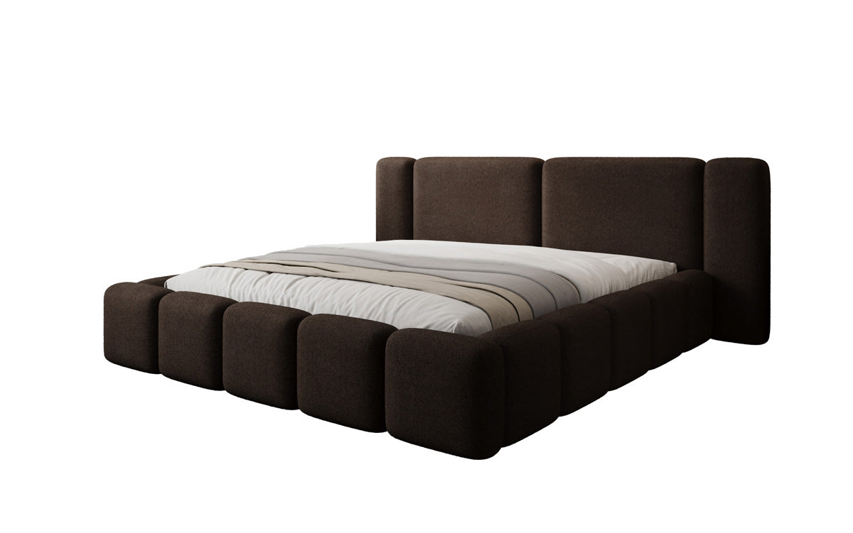 Designer upholstered bed Bianca in teddy bouclé with storage