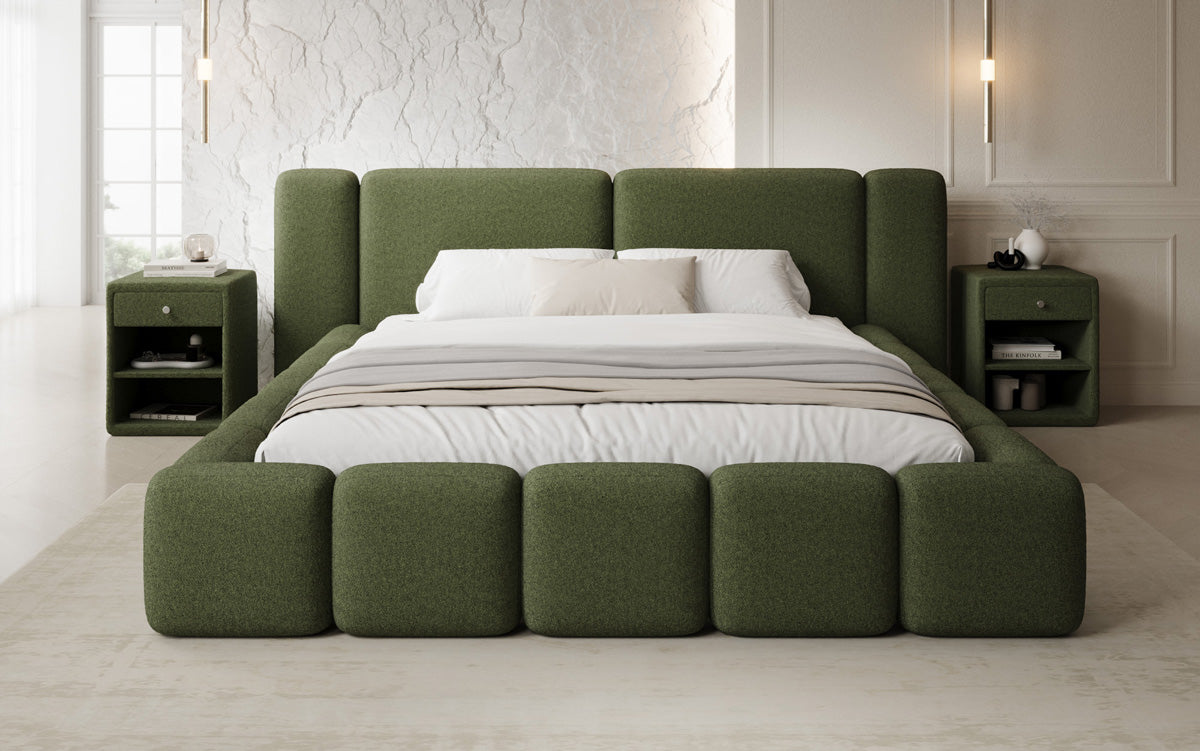 Designer upholstered bed Bianca in teddy bouclé with storage