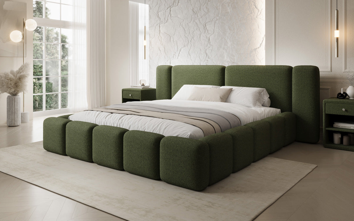 Designer upholstered bed Bianca in teddy bouclé with storage