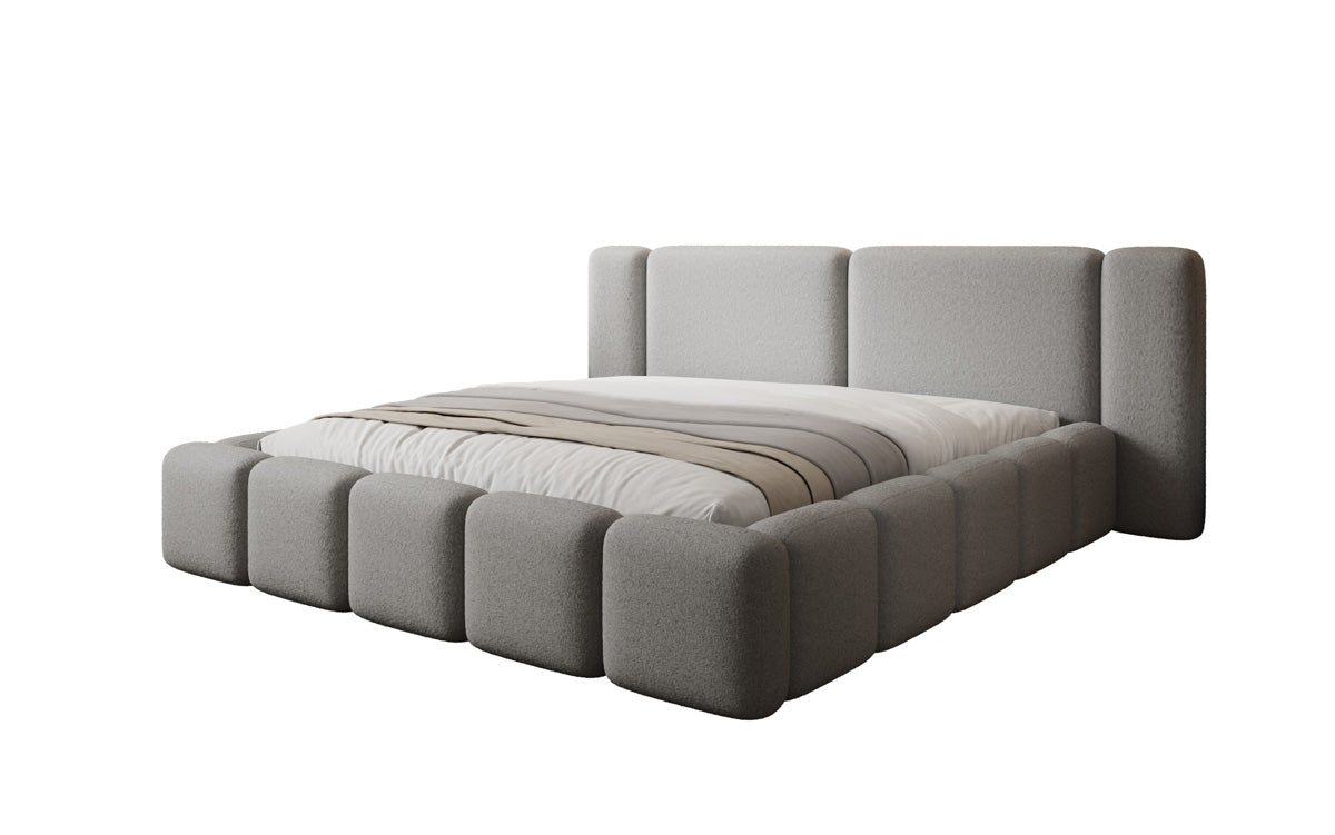 Designer upholstered bed Bianca in teddy bouclé with storage