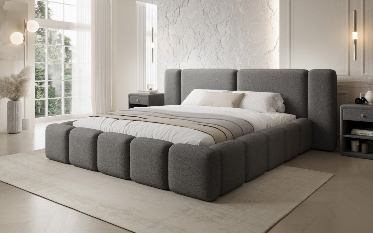 Designer upholstered bed Bianca in teddy bouclé with storage