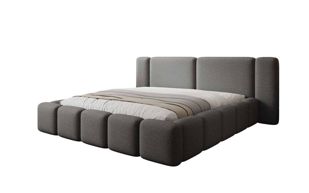 Designer upholstered bed Bianca in teddy bouclé with storage