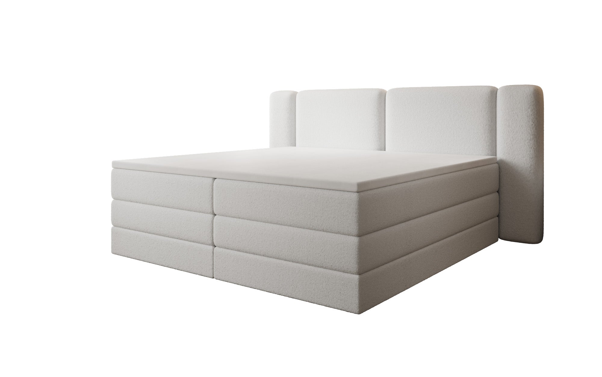 Leni box spring bed with lift-up storage in Teddy Bouclé