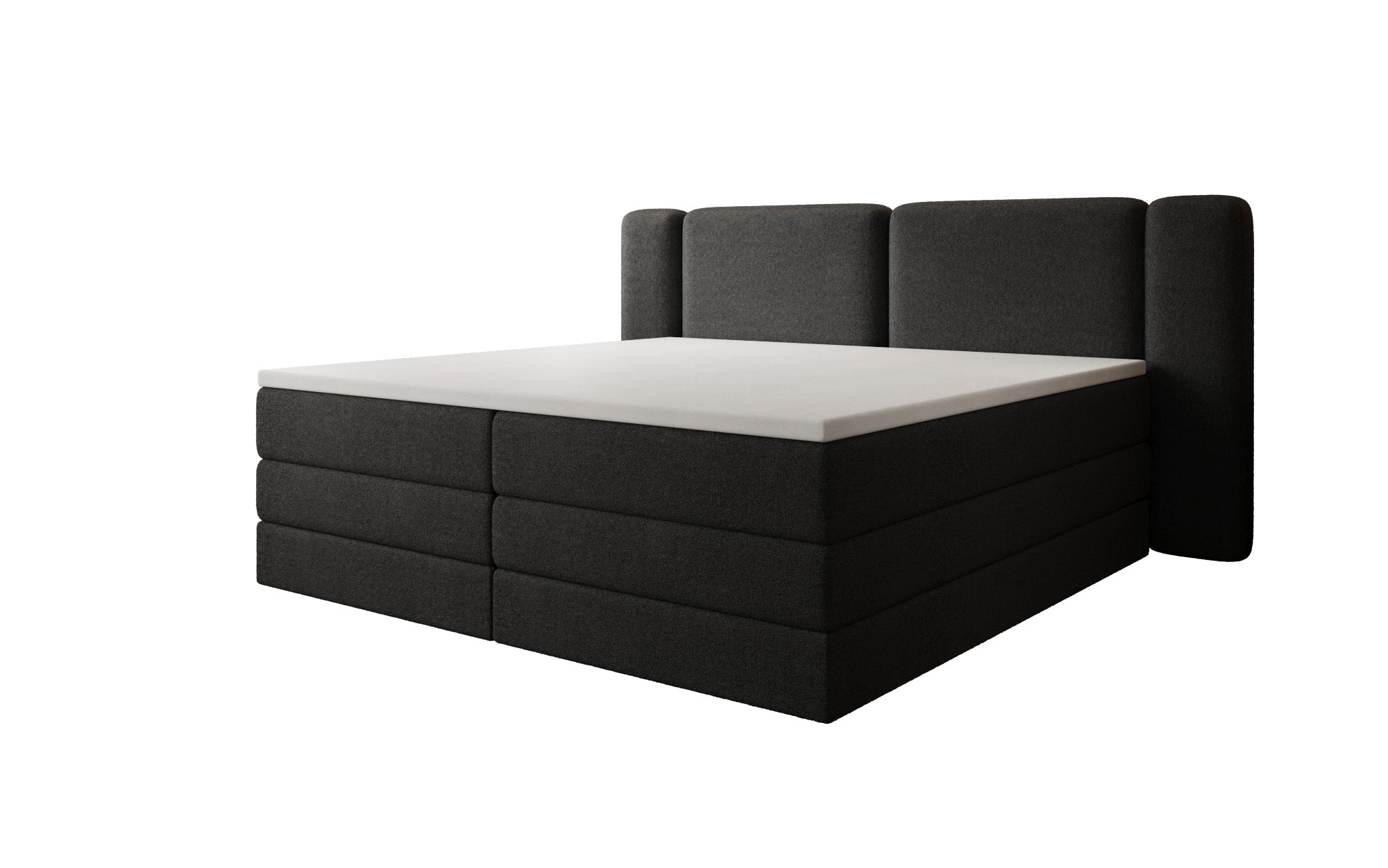 Leni box spring bed with lift-up storage in Teddy Bouclé
