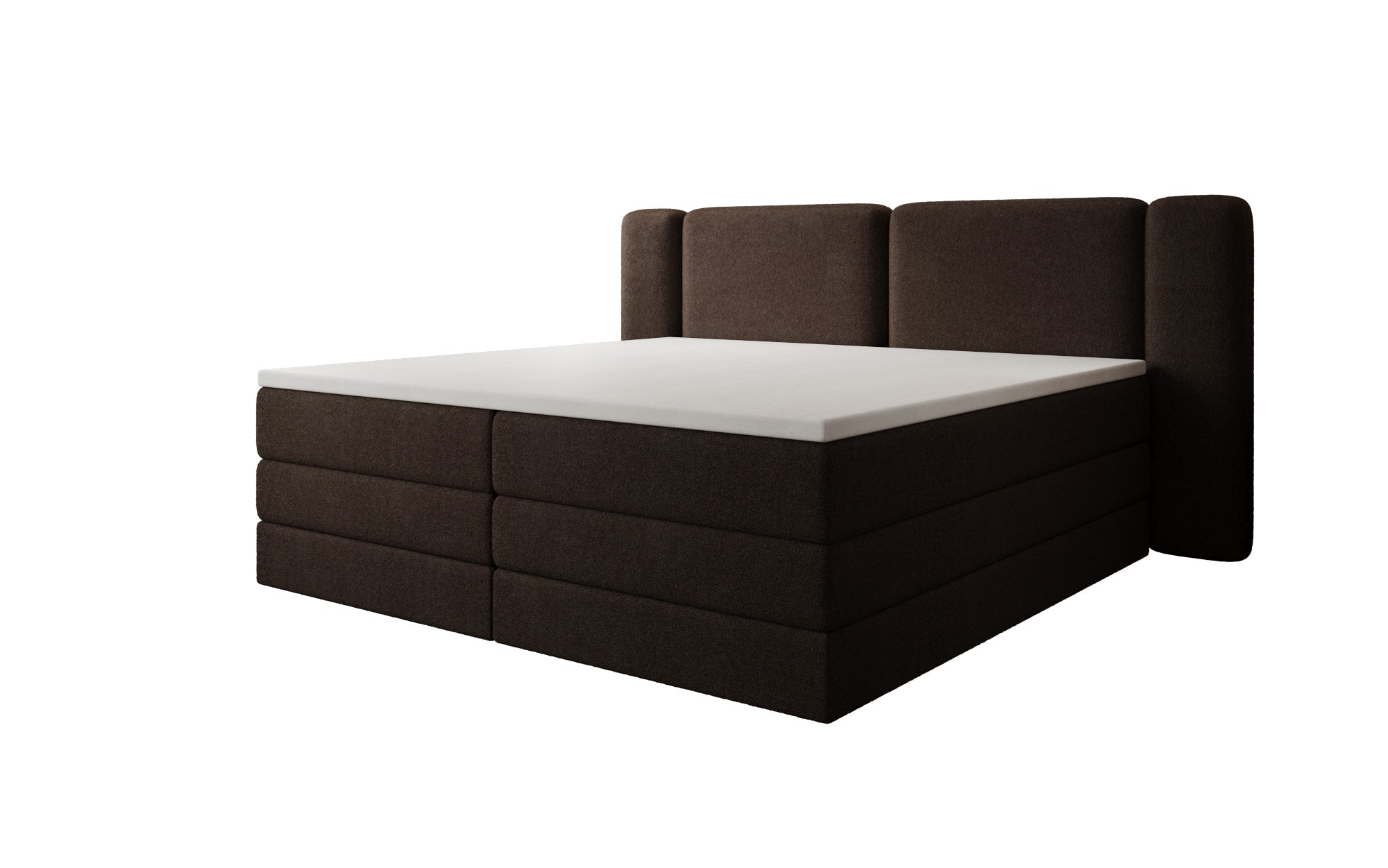 Leni box spring bed with lift-up storage in Teddy Bouclé