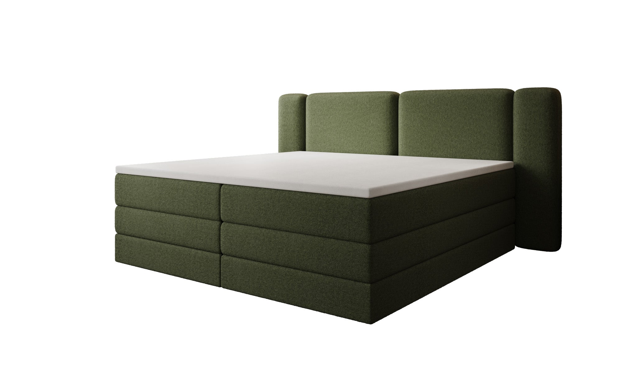Leni box spring bed with lift-up storage in Teddy Bouclé