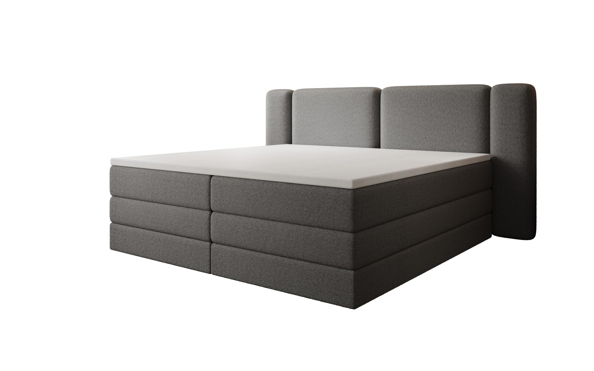 Leni box spring bed with lift-up storage in Teddy Bouclé