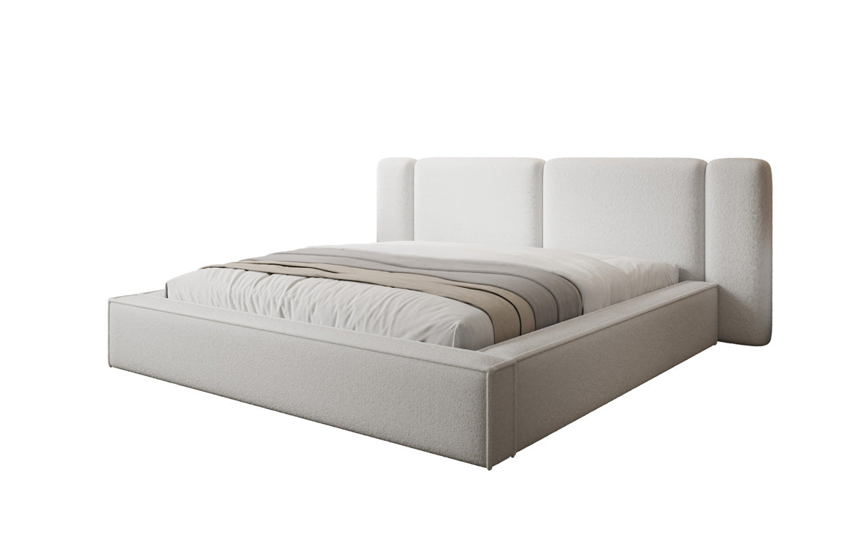 Designer upholstered bed Klara in Teddy bouclé with storage