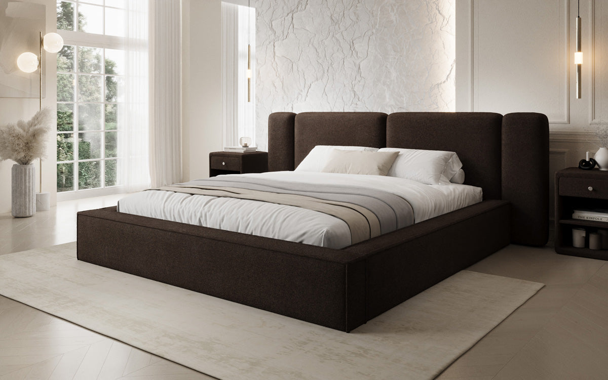 Designer upholstered bed Klara in Teddy bouclé with storage