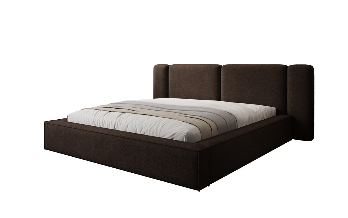 Designer upholstered bed Klara in Teddy bouclé with storage