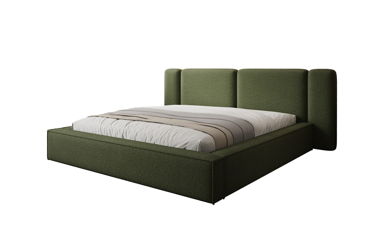 Designer upholstered bed Klara in Teddy bouclé with storage