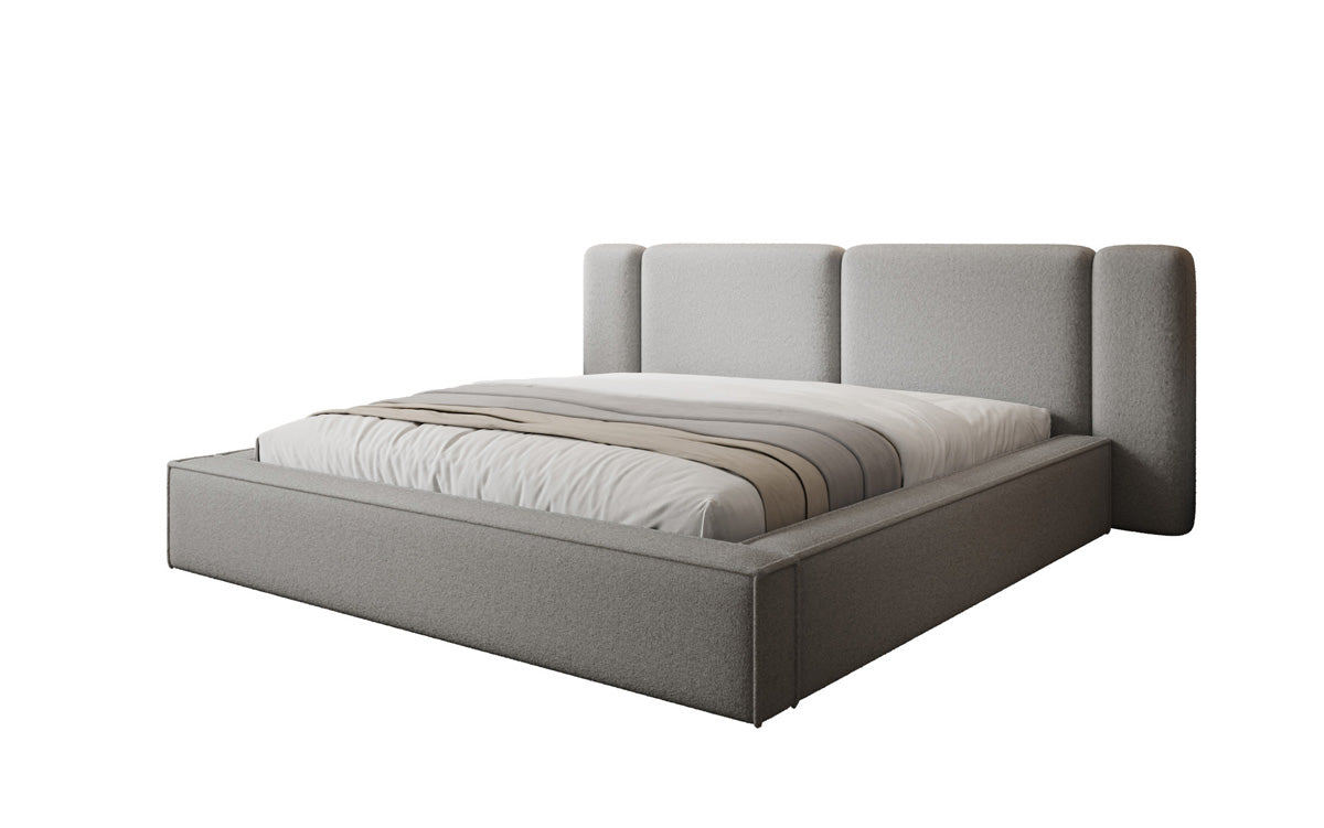 Designer upholstered bed Klara in Teddy bouclé with storage