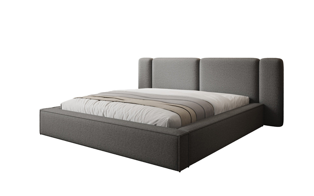 Designer upholstered bed Klara in Teddy bouclé with storage
