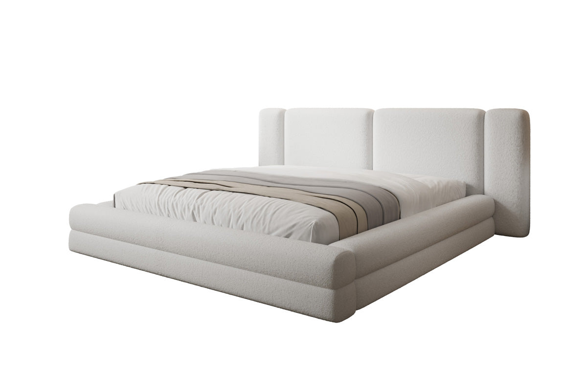 Designer upholstered bed Theresa in teddy bouclé with storage