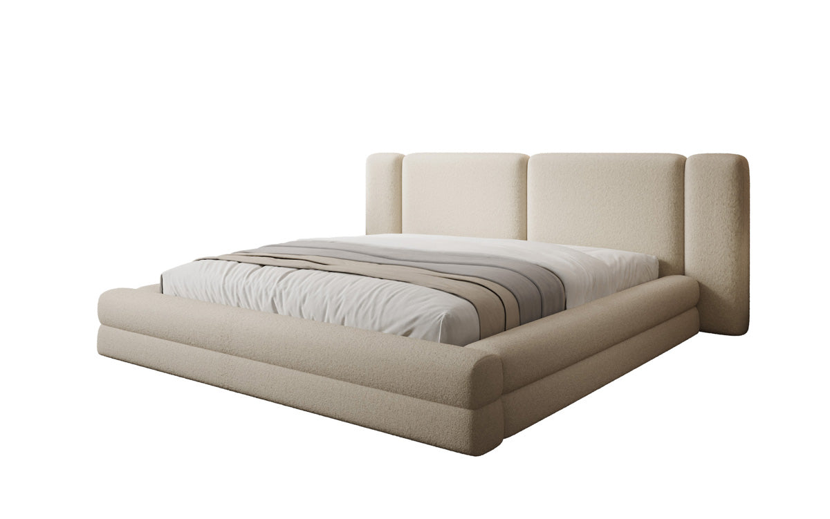 Designer upholstered bed Theresa in teddy bouclé with storage