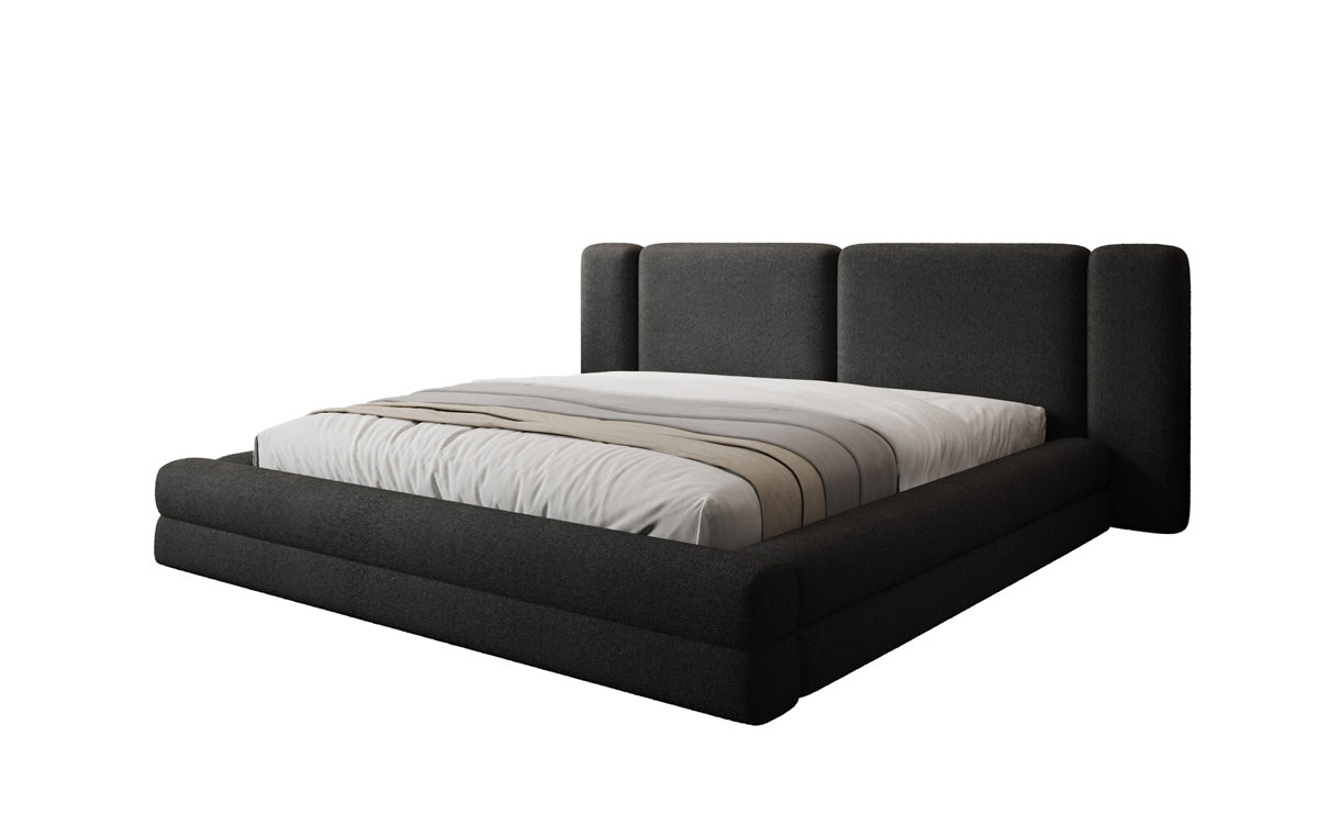 Designer upholstered bed Theresa in teddy bouclé with storage