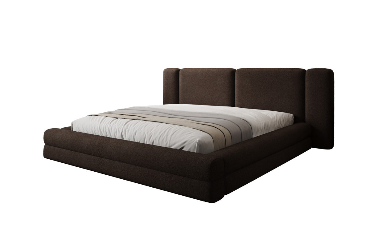 Designer upholstered bed Theresa in teddy bouclé with storage
