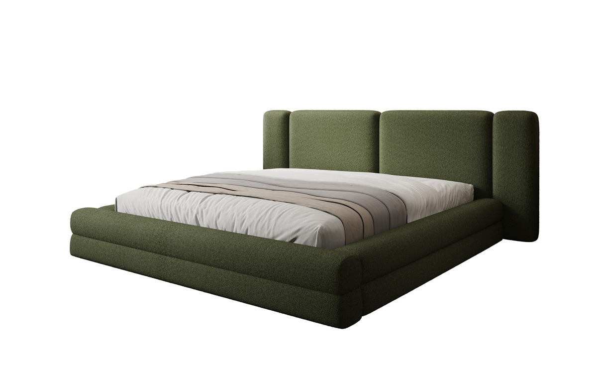 Designer upholstered bed Theresa in teddy bouclé with storage
