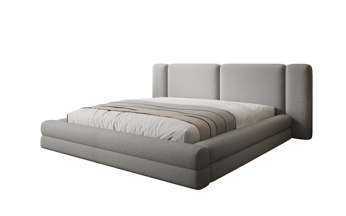 Designer upholstered bed Theresa in teddy bouclé with storage