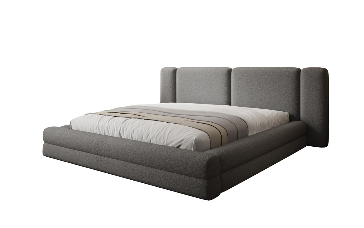 Designer upholstered bed Theresa in teddy bouclé with storage