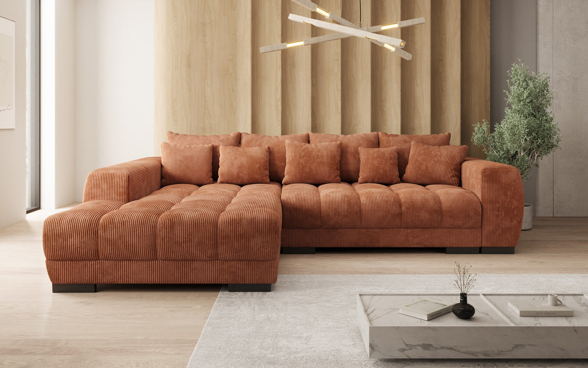 Designer sofa Balu with sleeper function and storage in Corduroy