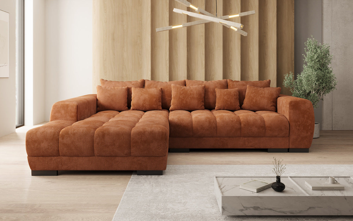 Designer sofa Balu with sleeper function and storage in Corduroy