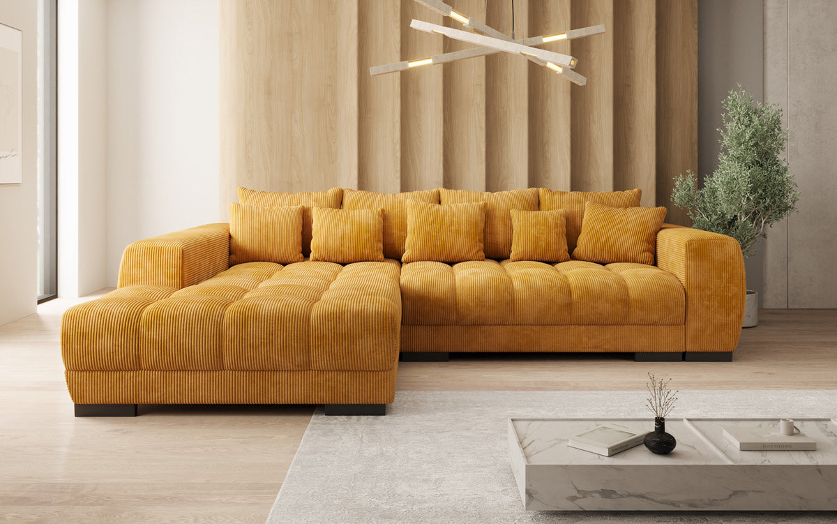 Designer sofa Balu with sleeper function and storage in Corduroy